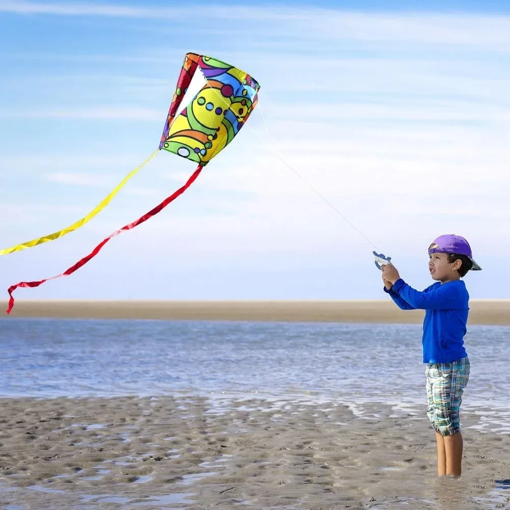 Easy Fly Rainbow Parafoil Kite met vliegerlijn Polyester Ripstop Pocket Kite Goede vliegende lange staart Mini-kindervlieger
