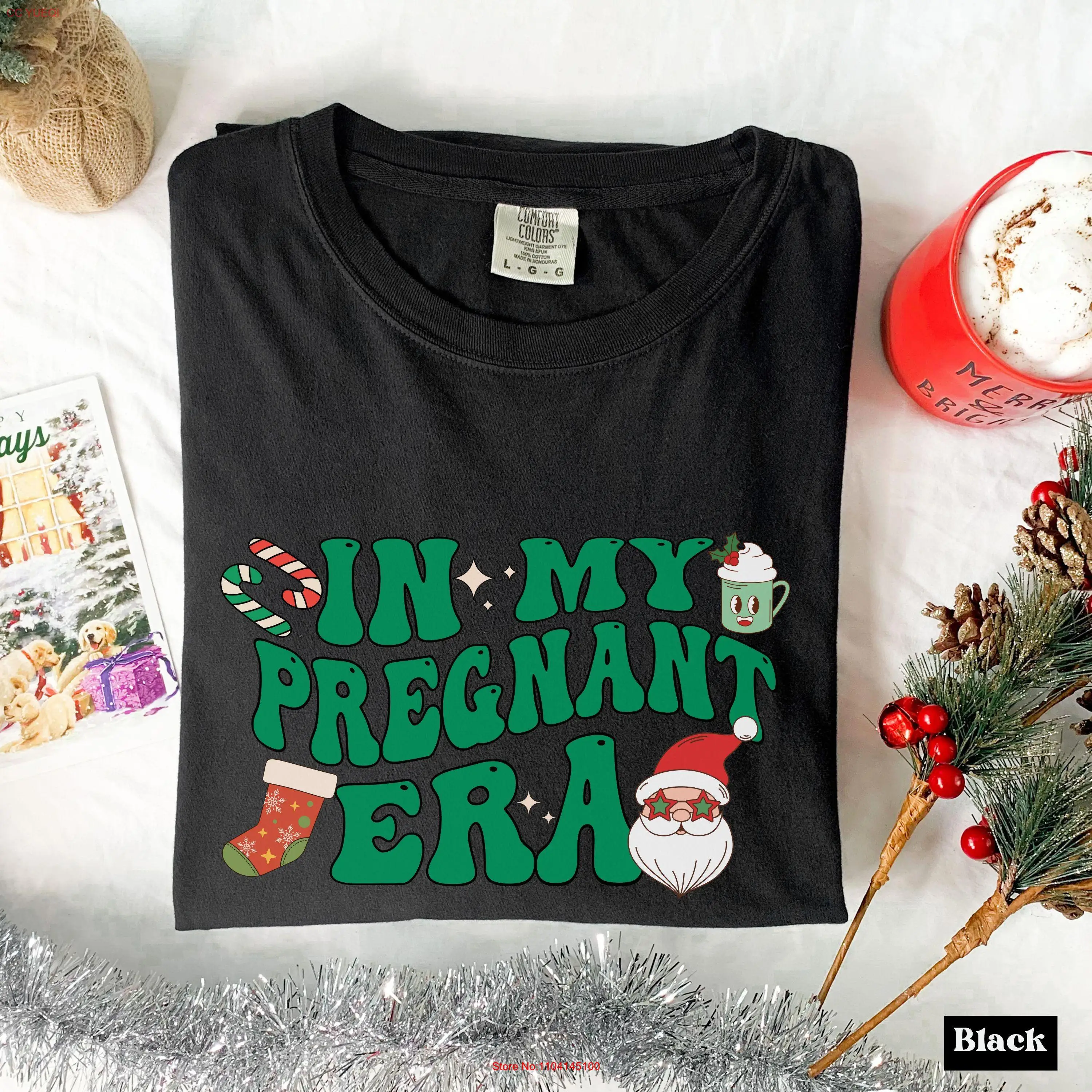 Comfort Colors In My Pregnant Era Christmas T Shirt Pregnancy Announcement Reveal New Baby long or short sleeves