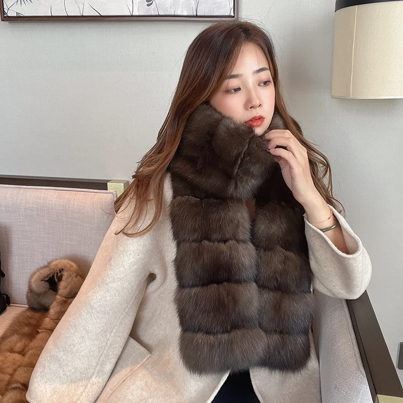 High Luxury Style! Imported Super 5A Zibeline Whole Hide Fur Scarf Winter Warm Mink Fur Scarf Temperament Mink Fur Collar