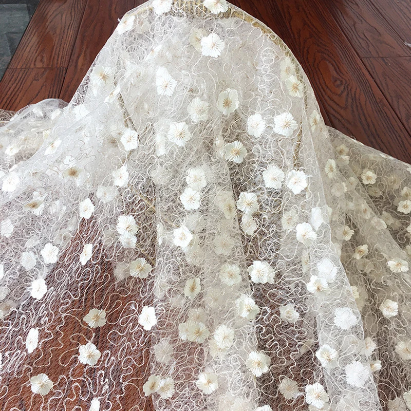 Beautiful Embroidery French Flower Mesh Tulle Fabric DIY Curtain Dress Clothing Transparent Lace Fabric Patchwork Cloth
