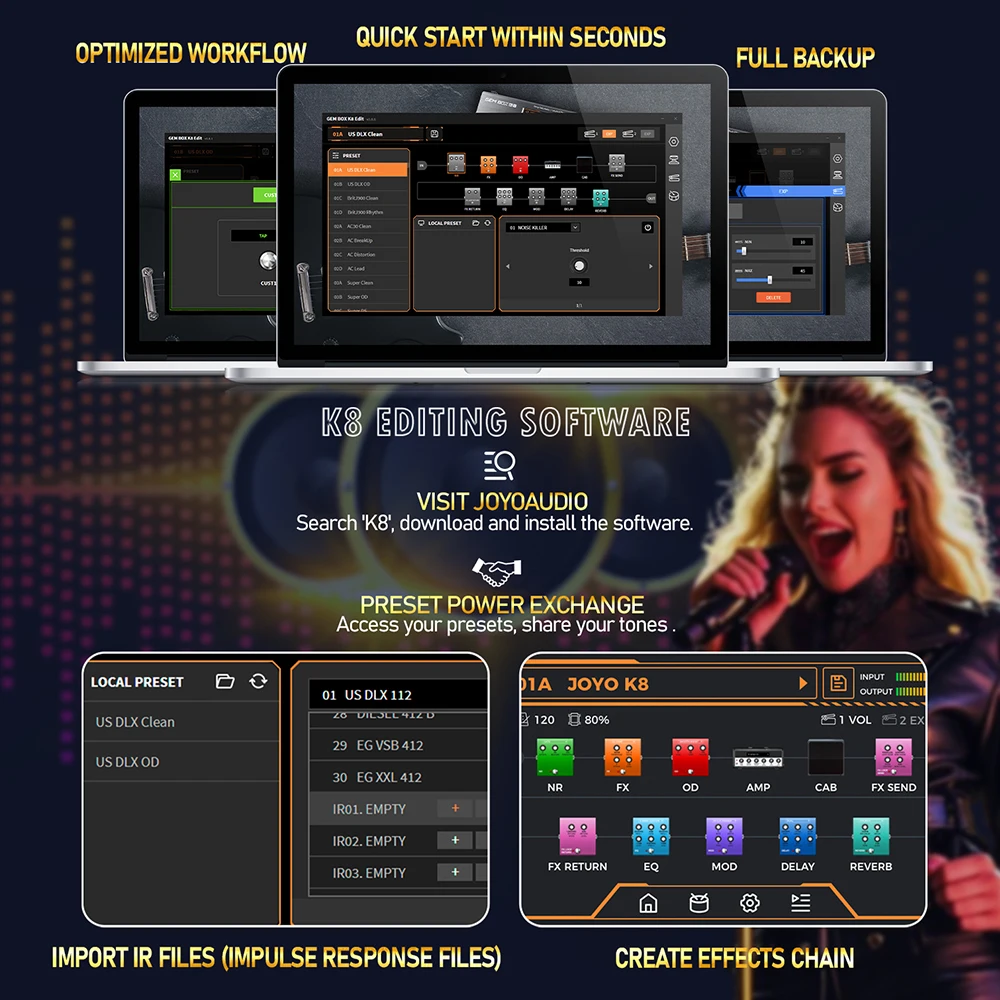 JOYO GEM BOX K8 دواسة تعبير الجيتار معالج متعدد التأثيرات يدعم OTG USB 11 وحدات تأثيرات 160+ أنواع التأثيرات