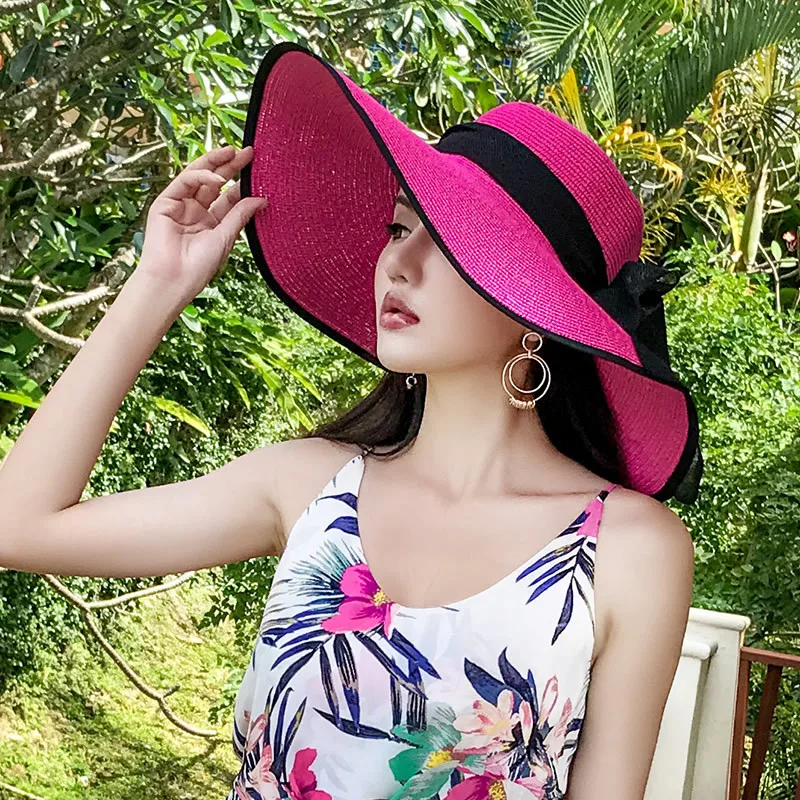 Summer Woman Hat Wide Brim Straw Hat For Women Holiday Beach Visor Fashion Panama Cap For Girl Sunscreen Sun Bucket Hat Foldable