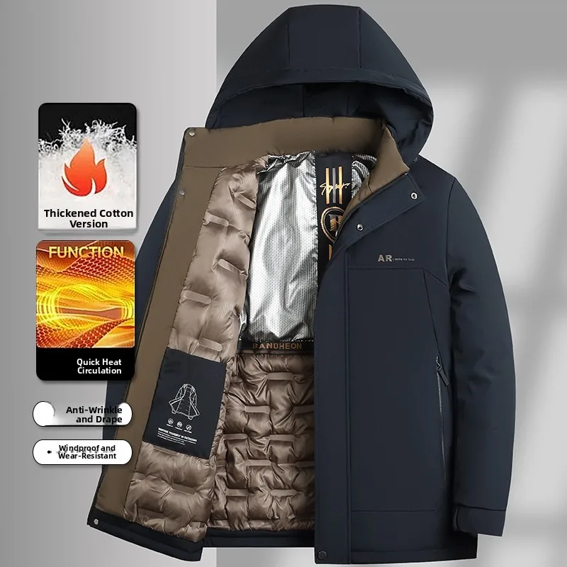 Warm Thiened Cotton Jaet Men's Removable Hood Busin Casual Winter New Sle plus Size Faionable Dad Clothes