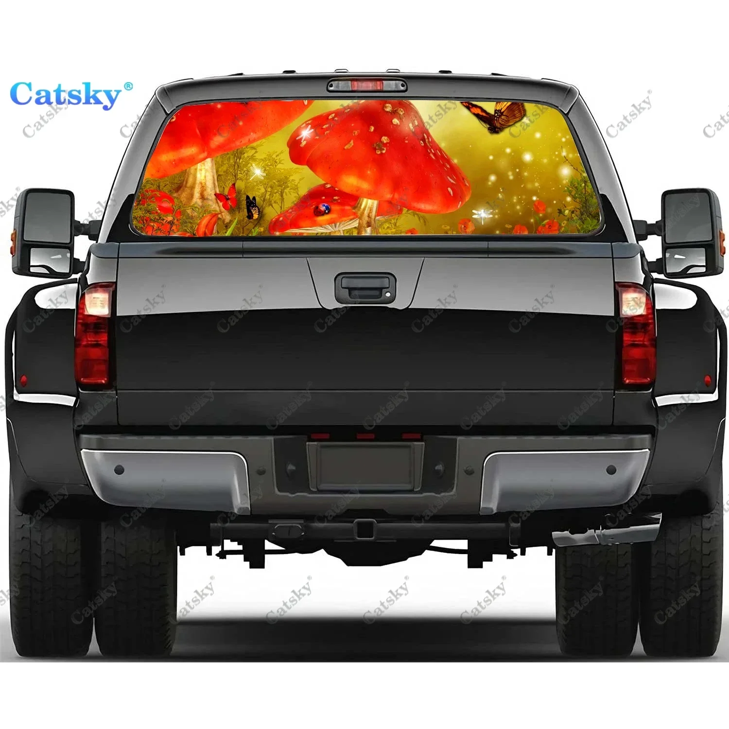 

Mushrooms And Flowers Rear Window Decals for Truck,Pickup Window Decal,Rear Window Tint Graphic Perforated Vinyl Truck Sticker