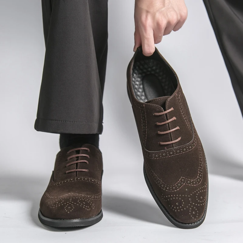 Trend Designer Men's Brown Black Suede Oxford Shoes Formal Wedding Dress Homecoming Sapatos Tenis Masculino