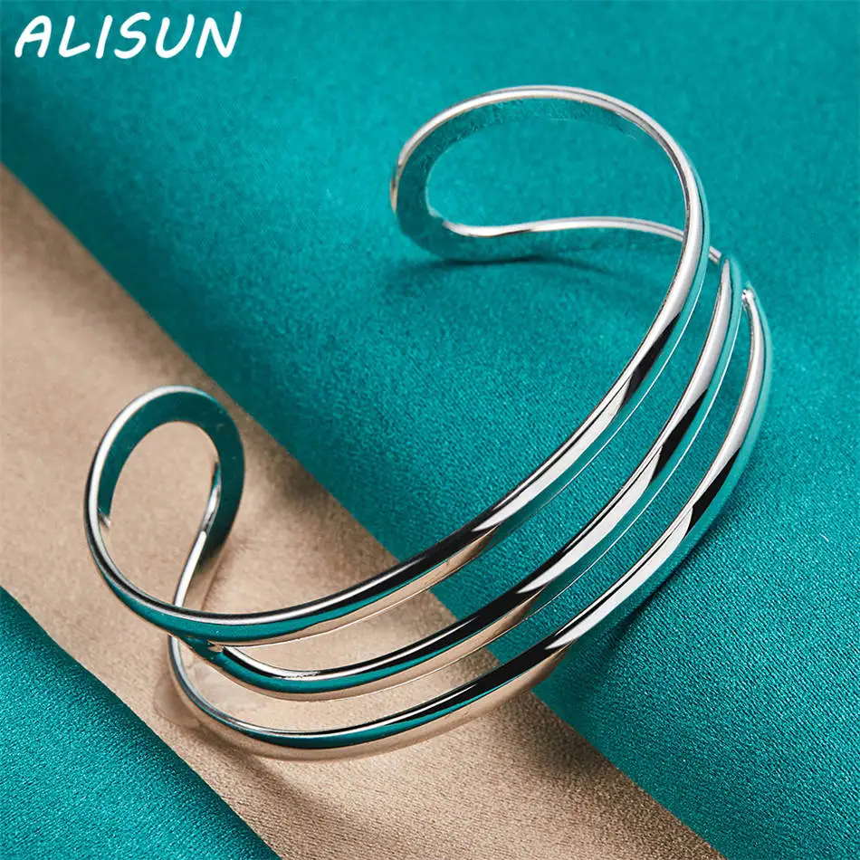 ALISUN 925 فضة تصميم خط مفتوح الإسورة للنساء هدايا الإبداع الشارع كل مباراة الحفلات والارتداء اليومي