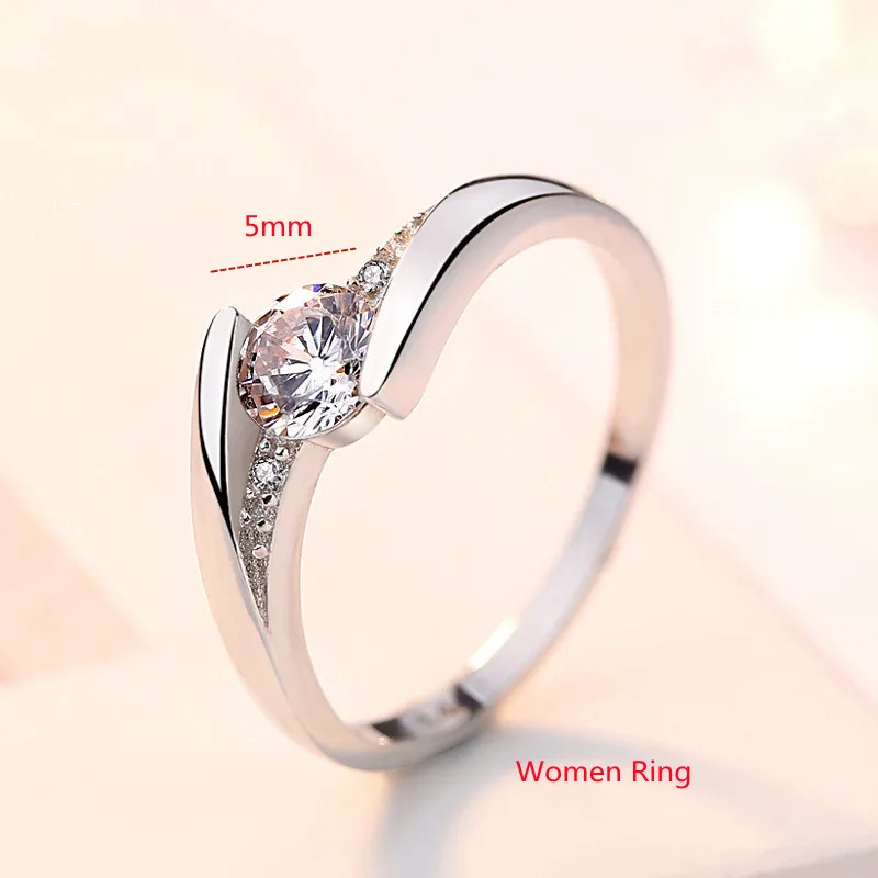 Buyee 925 Sterling Silver Couples Ring Sets Light White Zircon Sweet Ring Finger for Woman Man Wedding Jewelry Circle Sets