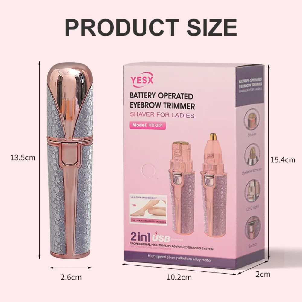 Tondeuse à sourcils électrique 2 en 1 pour femmes, rasoir indolore, Rechargeable, épilateur pour le visage, épilateur corporel, beauté