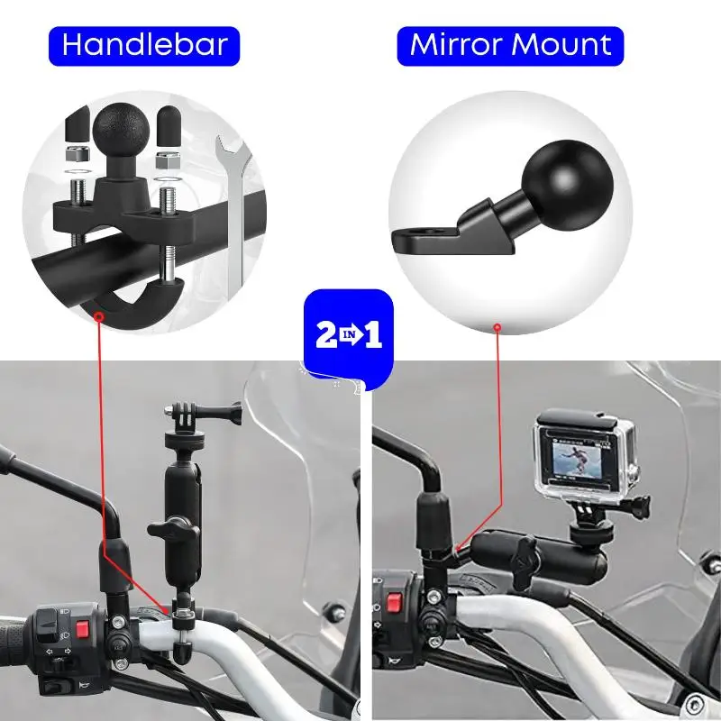 Adjustable Rotational Action Camera Handlebar Mount Universal Holder for Motorcycle Bike Sports Vlog Shooting