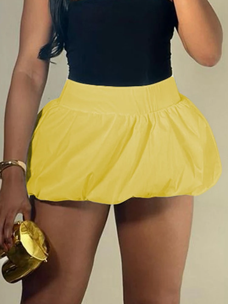 Yellow Sexy Sweet Girls Bubble Skirts for Women 2026 Summer Fashion High Waisted Mini Micro Pleated Skirt Female Ball Gown