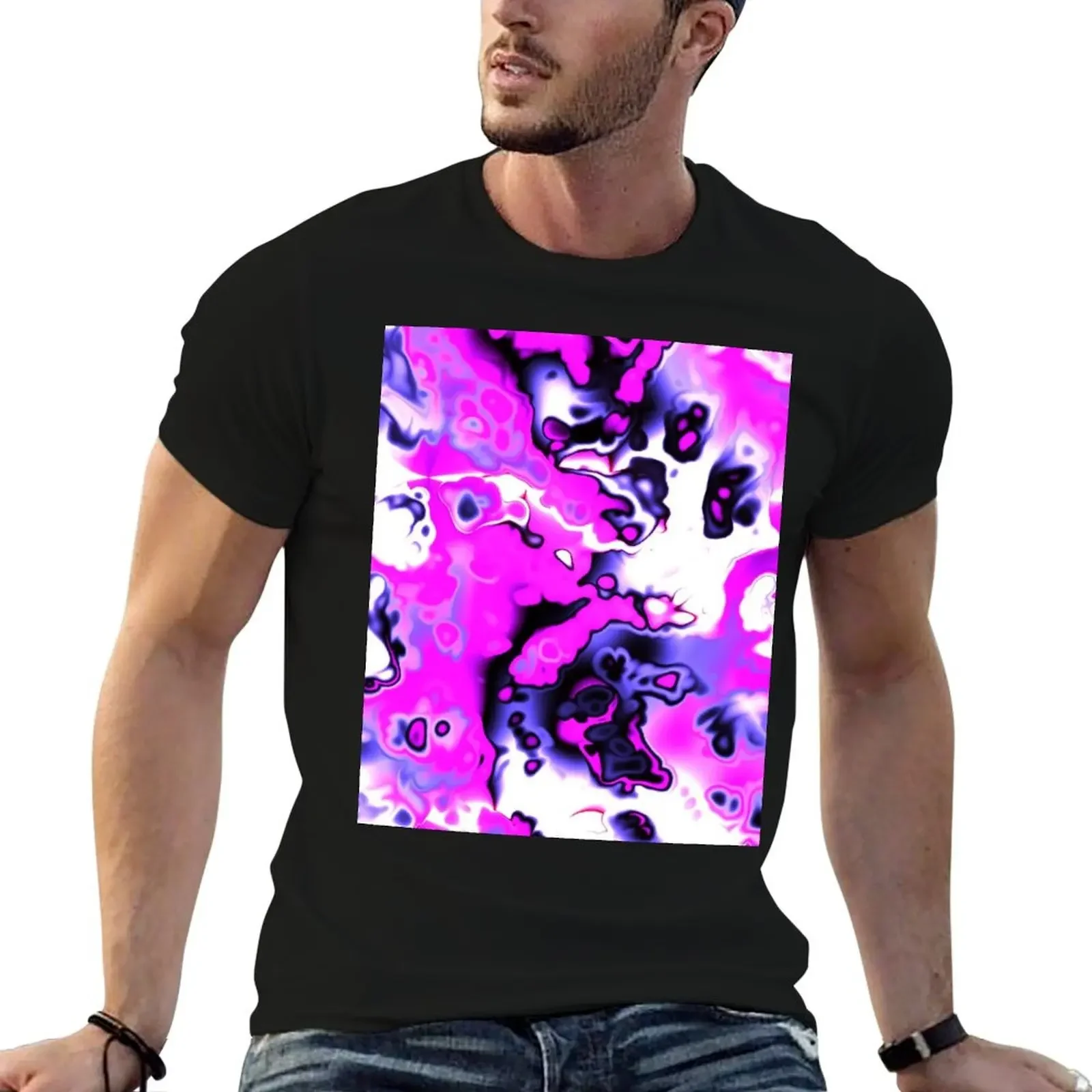 Purple pink and white abstract T-Shirt for a boy plus size clothes quick drying anime clothes Men's cotton t-shirt