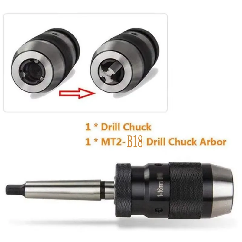 MT2-B18 1-16MM MK2 mandrel live core drill chuck durable taper steel self-tightening keyless accessory lathe tool