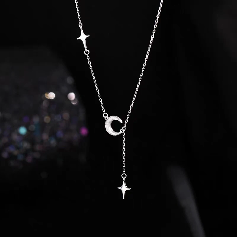 Silver Color Exquisite Cute Brushed Moon Star Pendant Necklaces for Charm Women Fashion Jewelry Light Luxury Accessories