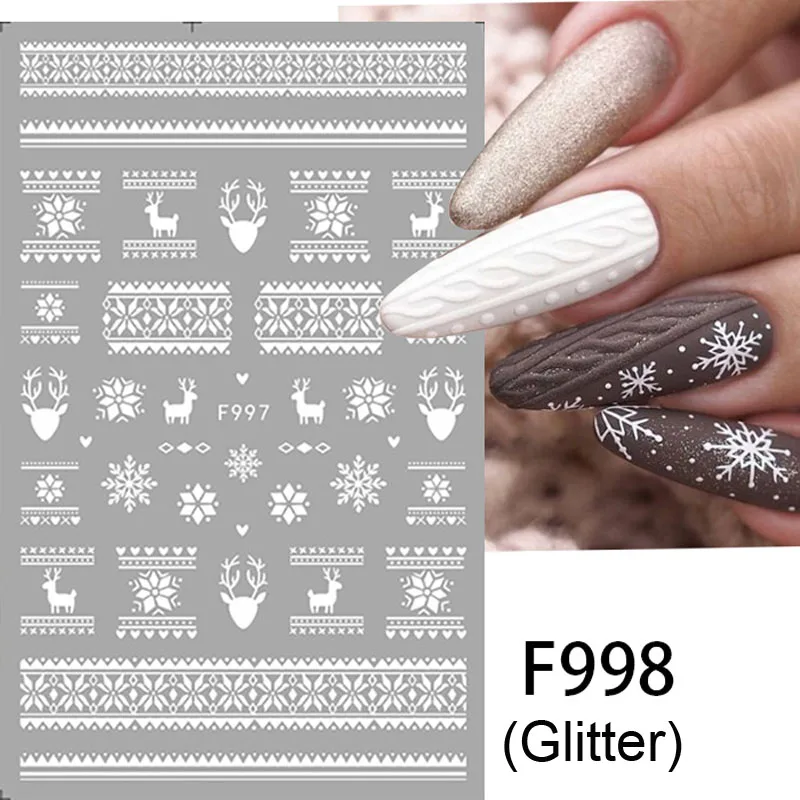 Sparkly Glitter Decalque Do Prego, Etiqueta Do Pinho Do Inverno, Árvore Refletiva Do Xmas, Design De Pó Brilhante, Manicure Francês Do Floco De Neve, Pó, Sliders