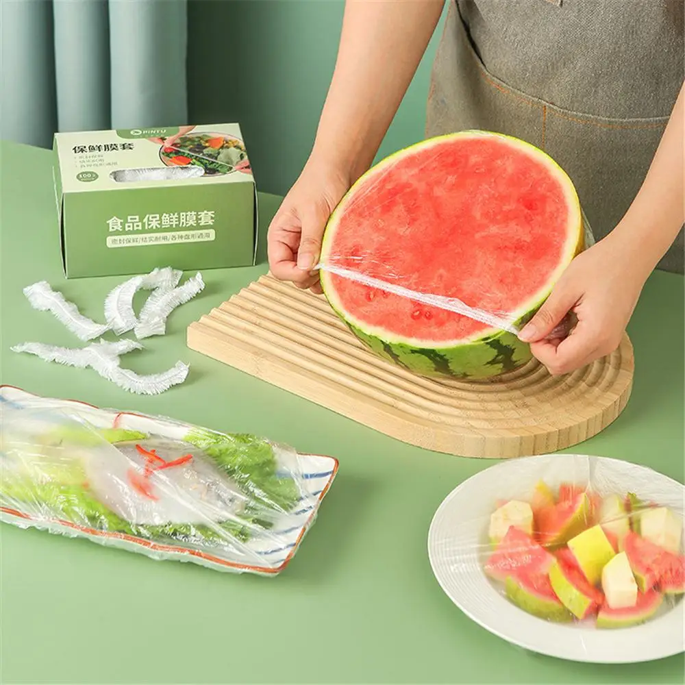 100pcs/box Fresh Keeping Disposable Food Cover Elastic Dustproof Fruit Vegetable Storage Bag Saran Wrap for Home Bowls Cups