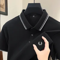 100% algodón puro marca de gama alta diseñador de verano original exquisito bordado polo camisa cómoda casual manga corta para hombres