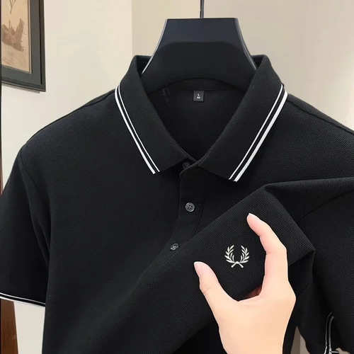 100% algodón puro marca de gama alta diseñador de verano original exquisito bordado polo camisa cómoda casual manga corta para hombres