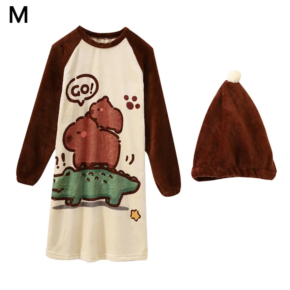 

New Capybara Sleeping Skirt Thickned Coral Velvet Home Clothing Casual Plush Pajamas for Women