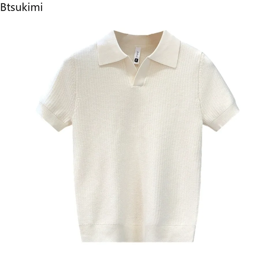 Men's Summer Polo Shirt Korean Style Slim Fit Wrinkle Resistant Collar Solid Color T-Shirt Casual Thin Sleeve Trendy Knit Tops