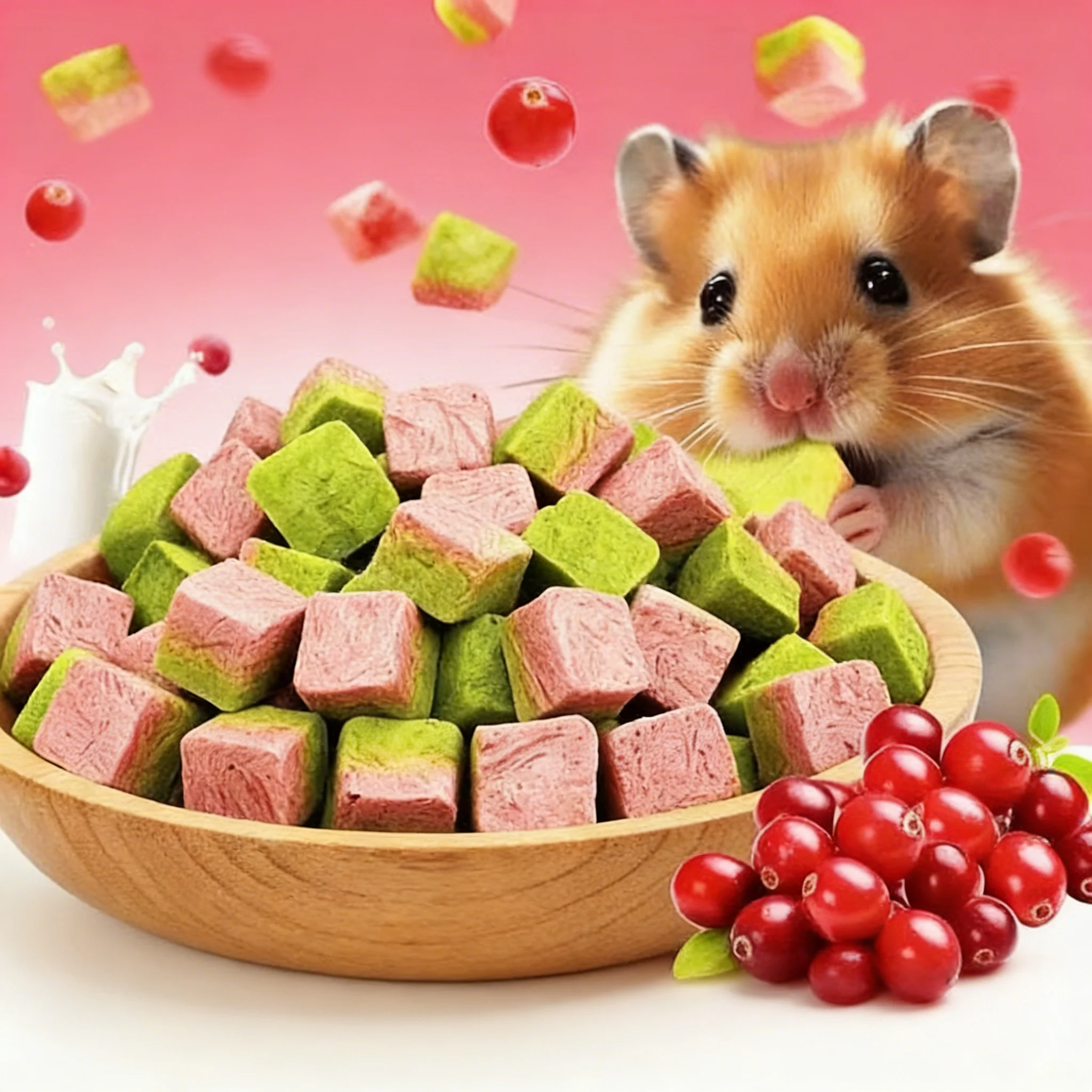 Hamster snacks, cranberry and beef liver slices, freeze-dried fruit and vegetable grains, nutritious for golden hamsters, dwarf