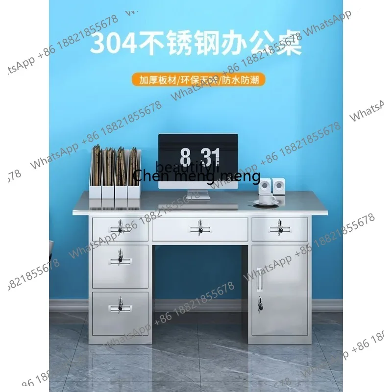 LHY26 ss Office Computer Desk with Drawer, Stainless Steel Table, Dust-Free Purification, Workshop Console, 304