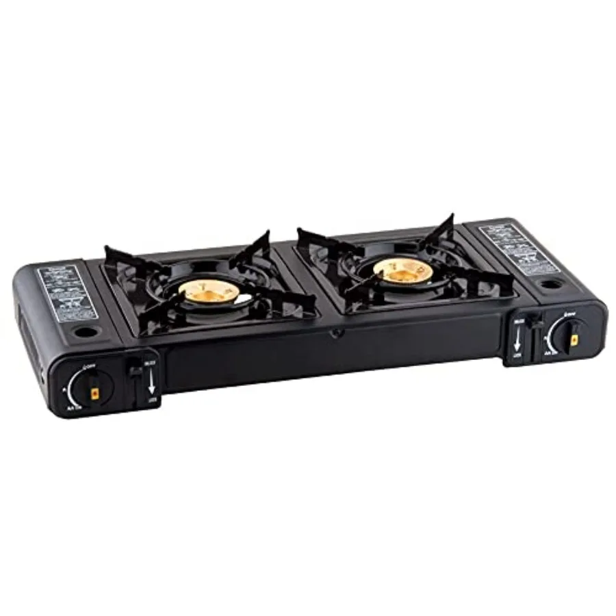 

2-Burner High Performance Butane Countertop Range with Brass Burners in Black - Durable Brass Burners for Efficient Cooking Com