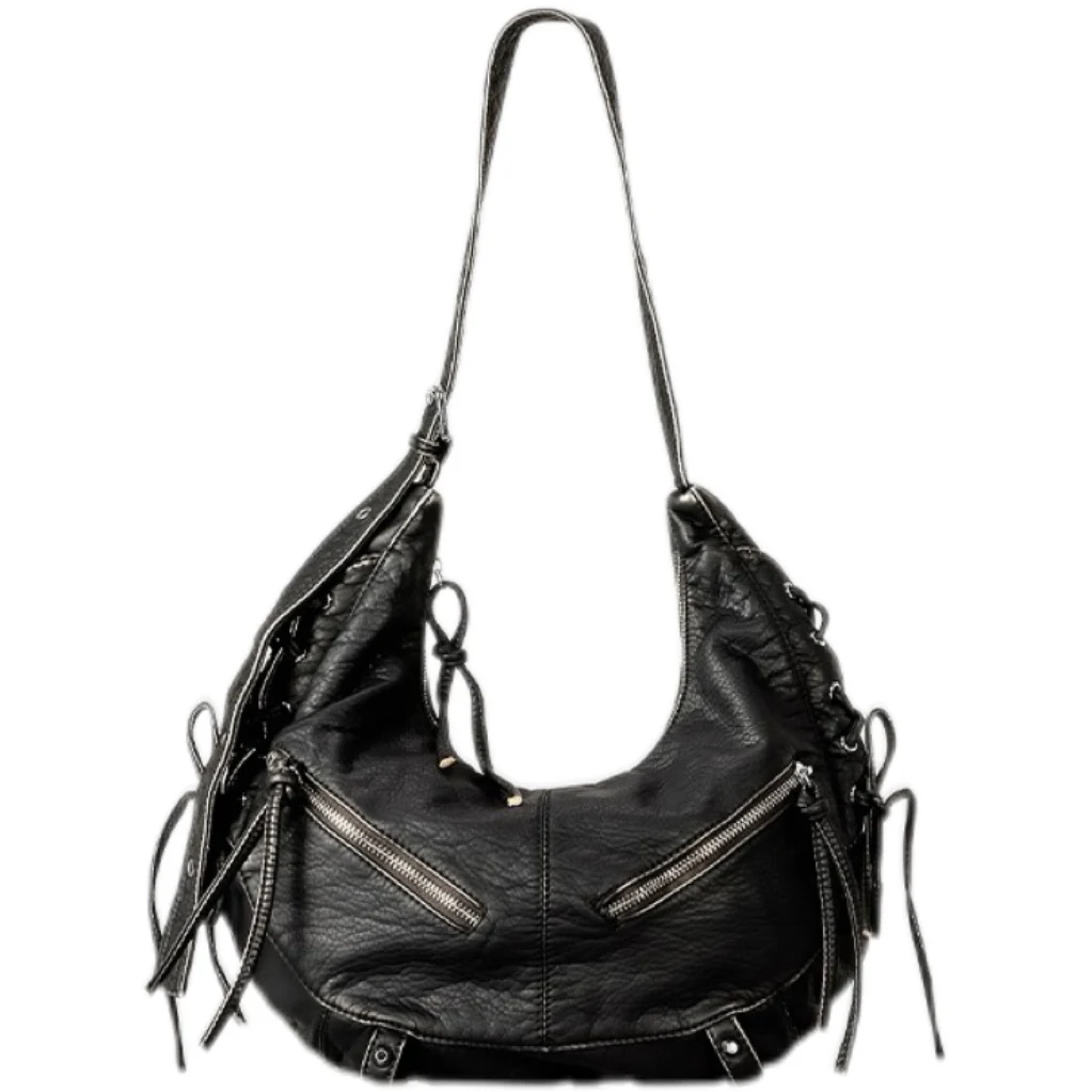 

Vintage Punk Motorcycle Bag Heavy Du Soft Casual Leisure Tote Bag ex Retro American Sle Zipper Closure Handbag