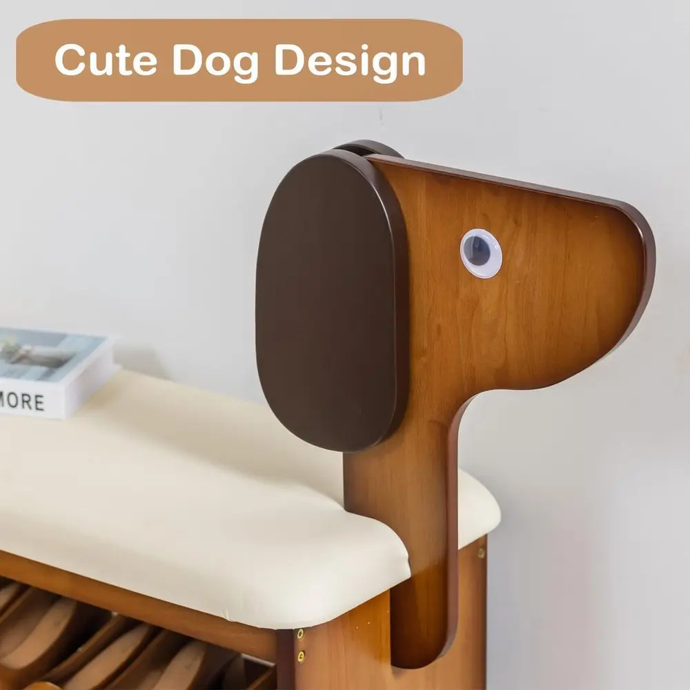 Panca da ingresso per cani a due livelli con cuscino, graziosa panca per scarpiera in legno, 23,62 pollici