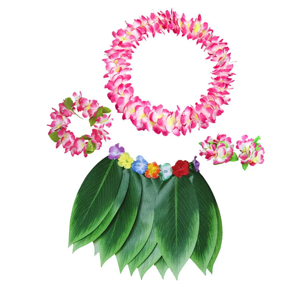 

5Pcs Kids Floral Wreath Skirt Set Realistic Hawaiian Garland Bracelet Neck Loop Headband for Tropical Party Celebration Summer