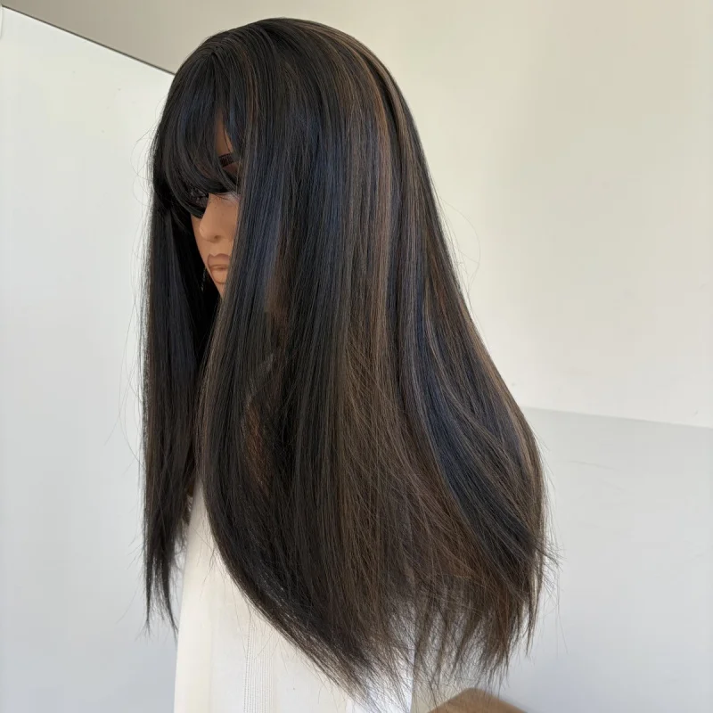 

Halloween Heat Resistant Hair Costume Wig With Fringe Black Brown Long Straight