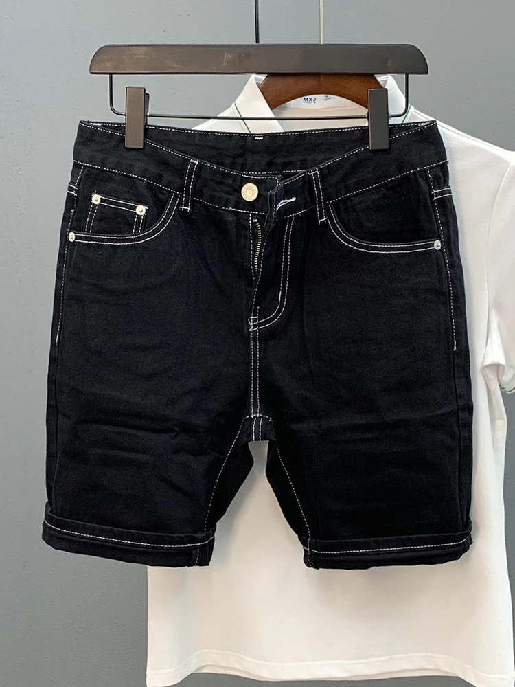 

Мужские летние тонкие прямые джинсы orts Faionable Slim Fit длиной пять четвертей, повседневная одежда, молодежный тренд, джинсовая трендовая одежда с на талией