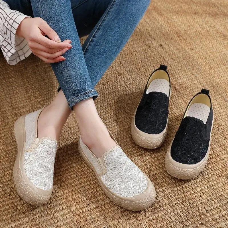 

Beijing Style Women's Canvas Shoes Breathable Casual Thick Bottom Slip-On Anti-Slip Fishing Boat Shoes Spring Summer New Arrival