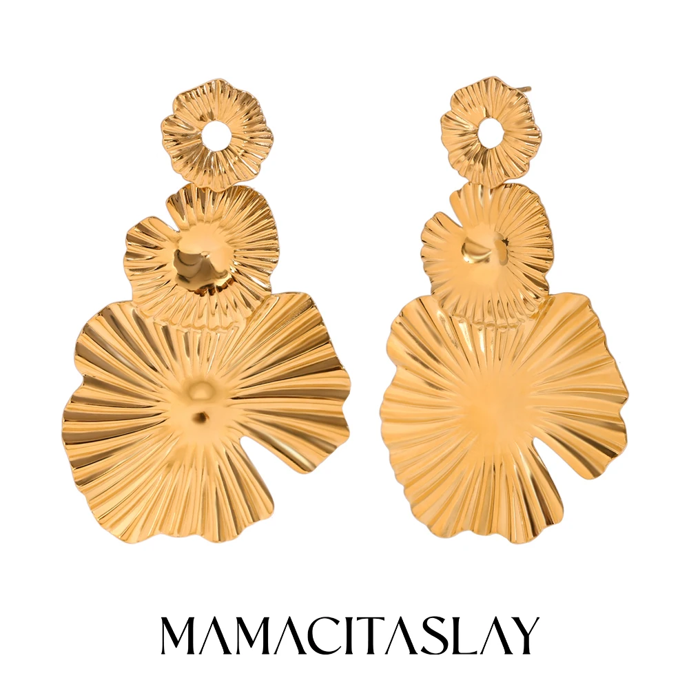 

MamacitaSlay Elegant Three Gradient Size Sunflowers Women's earrings 18K Gold Plated Trendy stainless steel jewelry Party