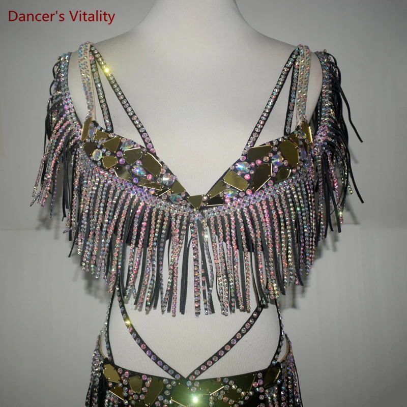 Belly Dance Performance Costume Set for Women Cusomized Adult Child Bellydancing Tassel Skirt Kid Female Solo Competition Outfit