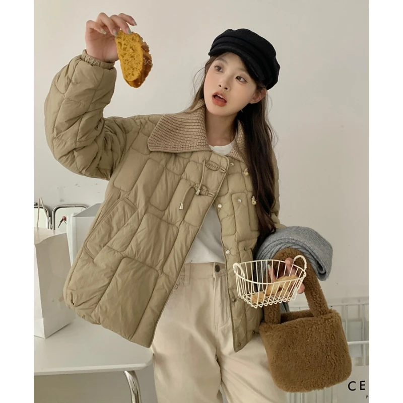 Khaki Down Jacket Women Coat Streetwear Fashion American Y2K Style Duck Down Feather Female 2023 NEW Winter Black Short Outwear