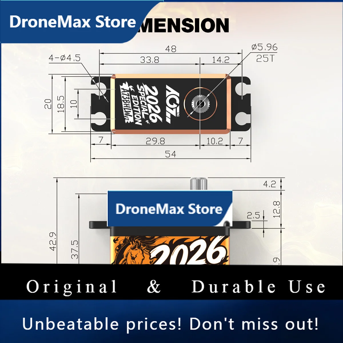 DroMaAGFRC A73BHLW V2 Special Edition HV 40kg 0.10Sec Superb Torque Brushless Waterproof Digital Servo For RC Models