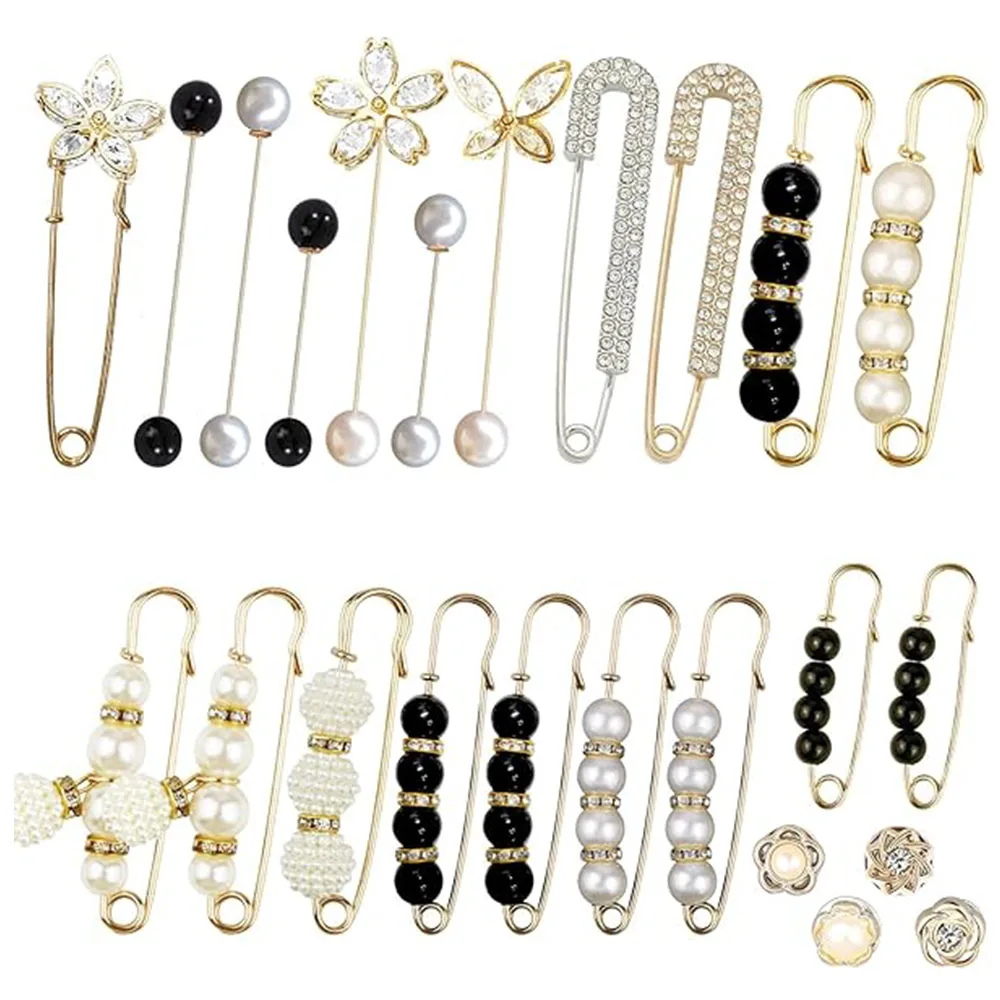 

24 шт. броши-булавки с жемчугом и кристаллами, декоративные аксессуары для одежды, свитеров, шалей, рубашек, джинсов для женщин