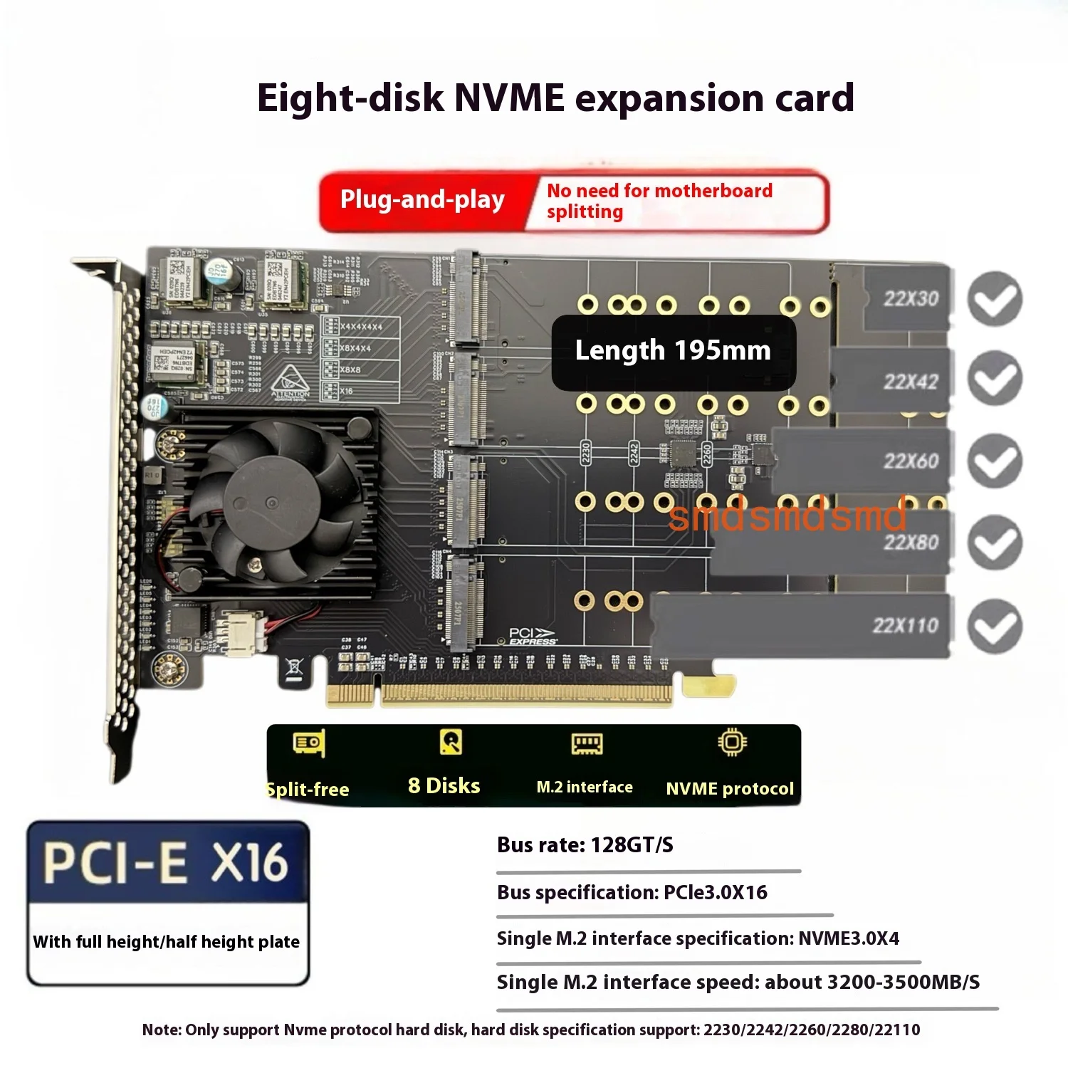 PLX8749 free drive, free main board split 8 disc m.2 full height, expansion card