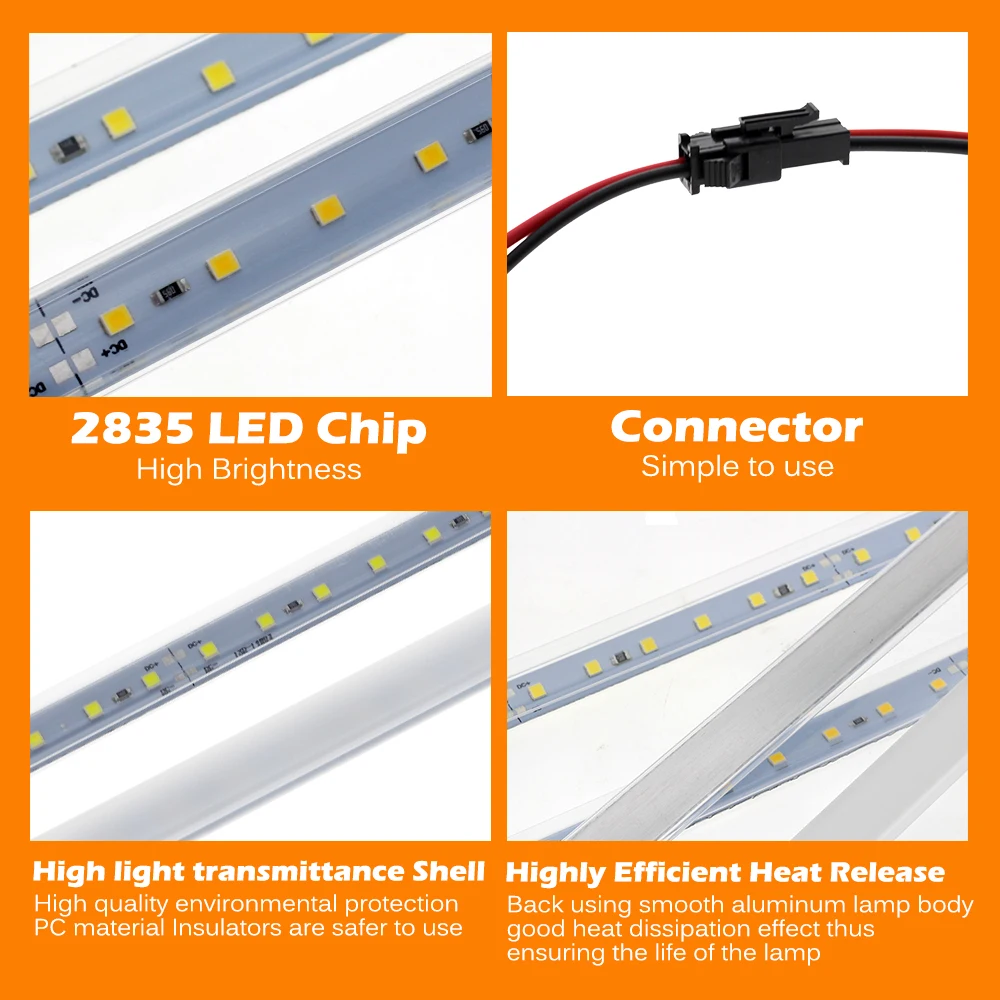 24V 36leds kolumna świetlna 50CM twarde sztywne rury ciepłe/naturalne/białe światełka LED paski SMD2835 lampa dla majsterkowiczów z 220V Adapter