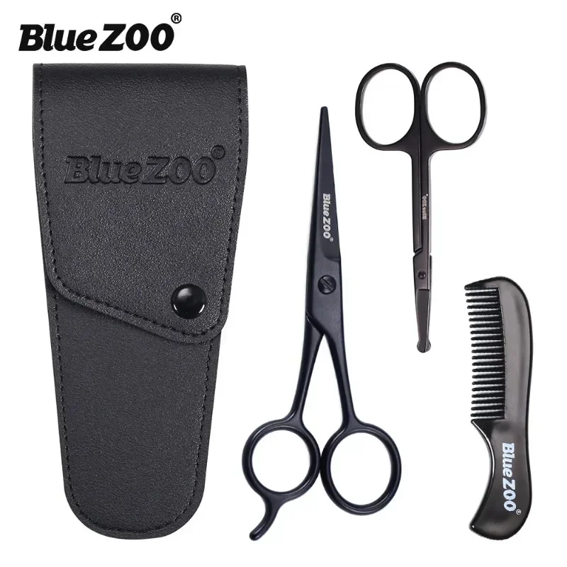 

BlueZOO Beard Comb Nose Hair Scissors Men's Beard and Beard Scissors Care Set Black Series