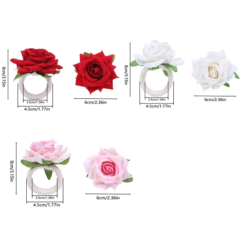 1PC Artificial Rose Flowers Napkin Ring Buckle Tissue Rings Holders For Home Restaurant Wedding Valentine's Day Table Decoration