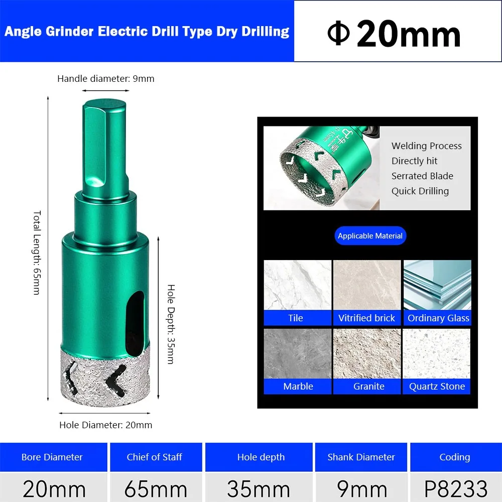 

Special Use Tile Hole Saw Thickened Body Brazed Tip Marble Hole Cutter Quick Drilling Dry Drilling Design Ceramic Drill Bit