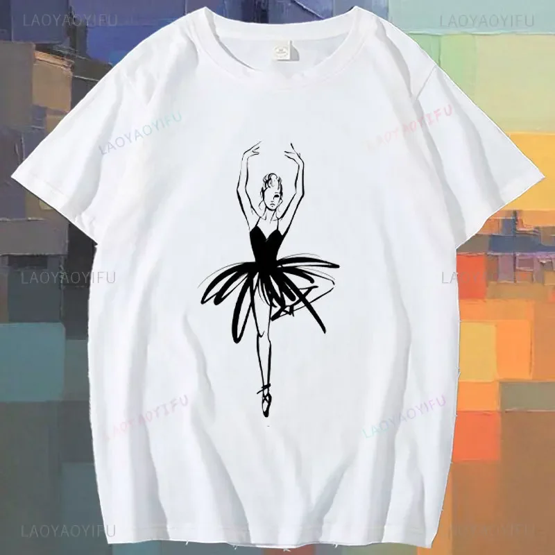 Maycaur nova aquarela ballet dançarino impressão camiseta feminina casual dança ballet o-pescoço verão harajuku vintage topos camisas mujer