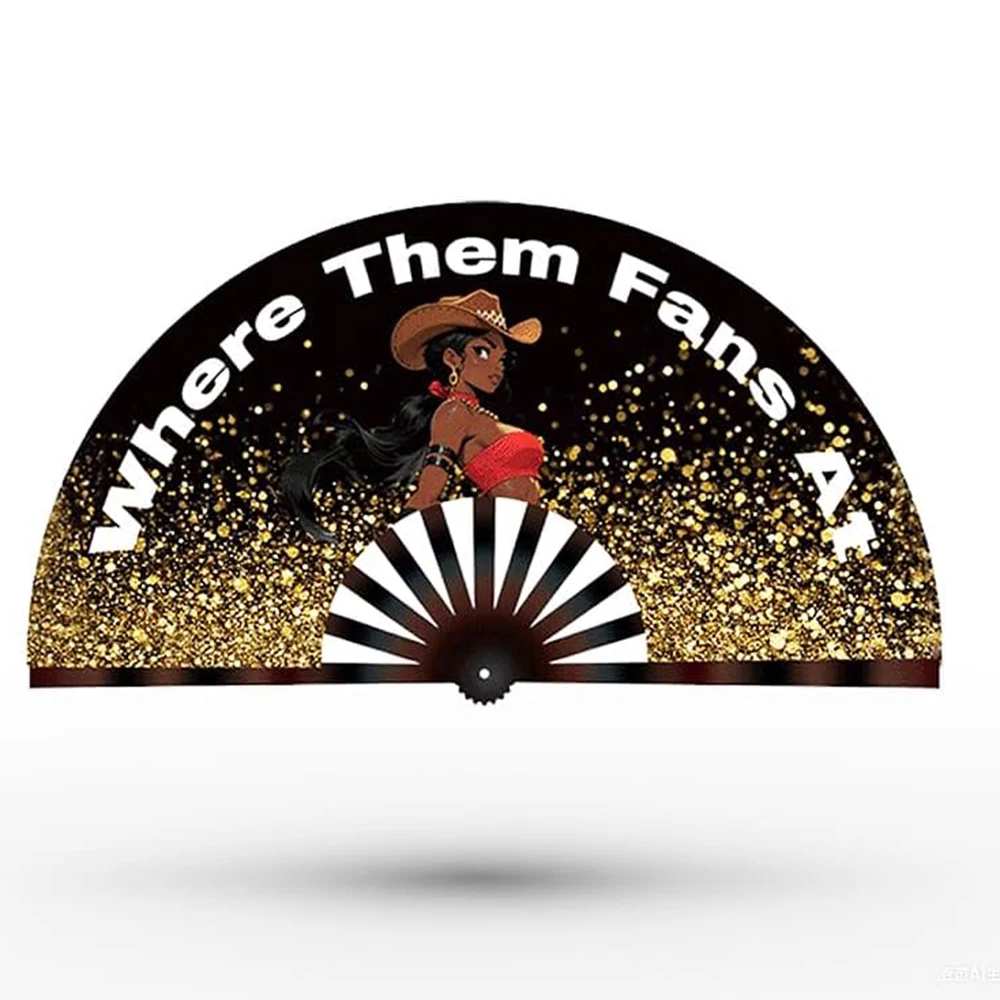 Western Line Dance Hand Fan Where Them Fans at Clack Fan Cowgirl Clacking Popping Fan for Country Dancing 26 Inch Folding Fans