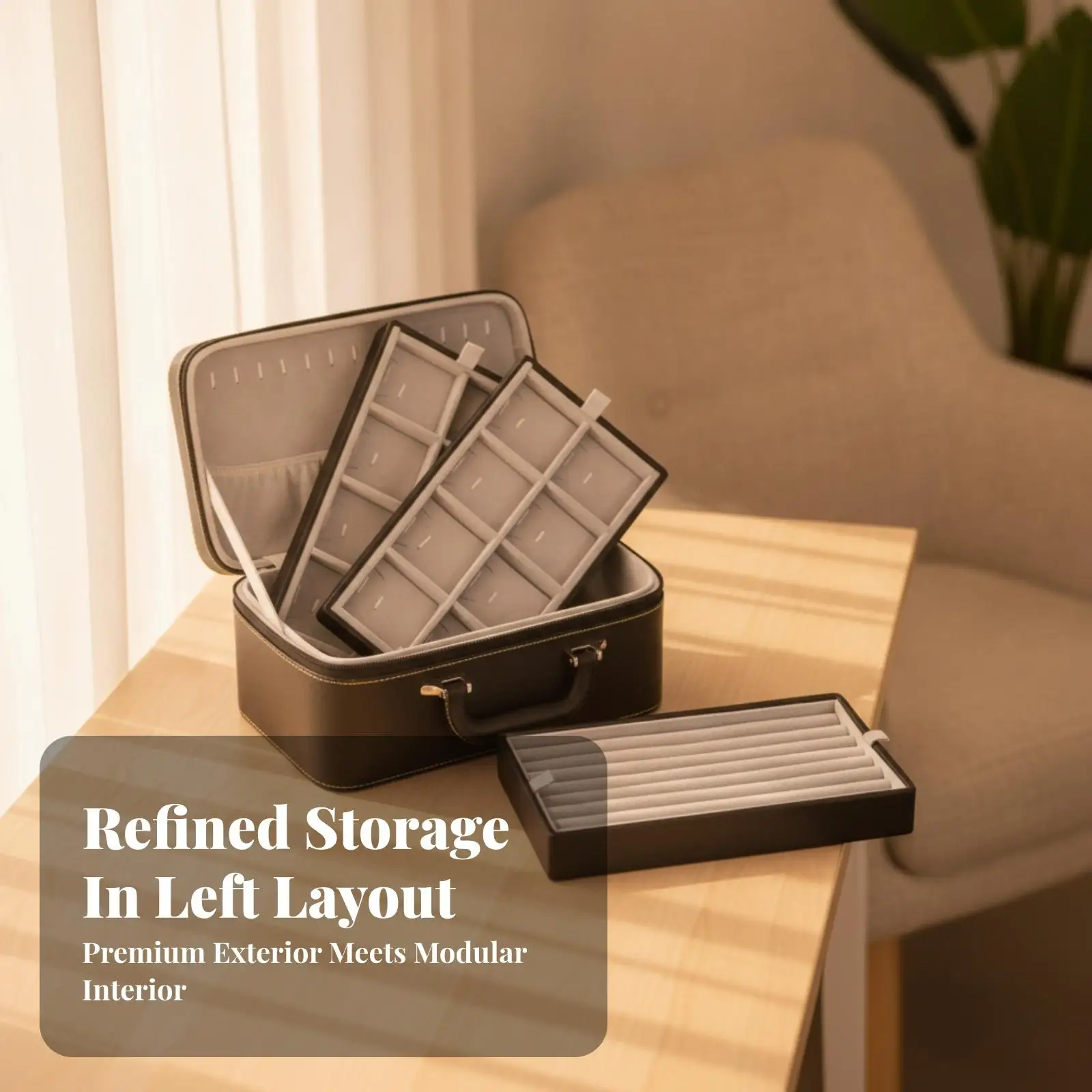 Faux Leather Jewelry Box with Handle | reliable zipAround Closure, Soft Fabric-Lined Interior, Jewelry Storage Box with Trays,