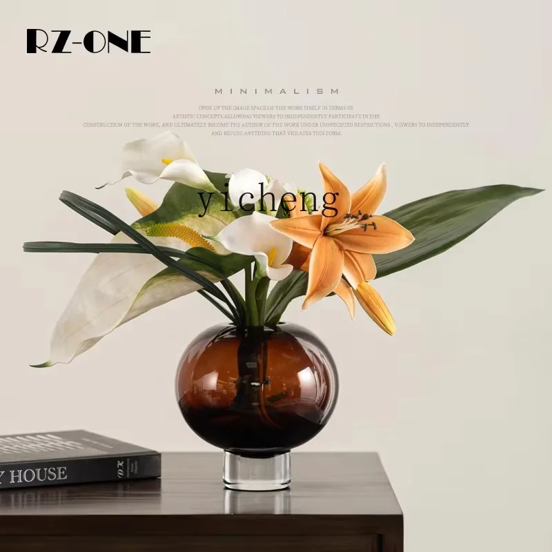 BJ-27 Glass Vase Model Room Living Room High-end Flower Arrangement Flower Vessel Home Decoration Ornament