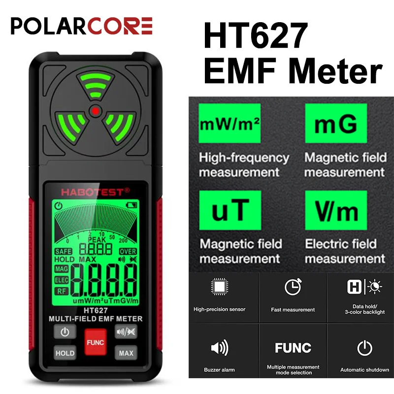 HT627 EMF Meter 3 in 1 Electromagnetic Radiation Tester Electromagnetic Field RF Radiation Detector Radio Frequency Field Tester