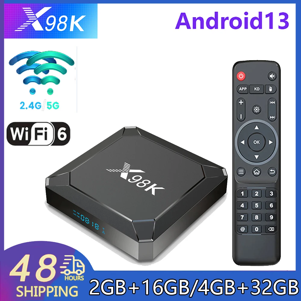 

X98K Smart TV BOX Android 13 Rockchip RK3528 2.4G&5G Dual WiFi6 HDR10+ Set Top Box BT5.0 Media Player LAN 100M