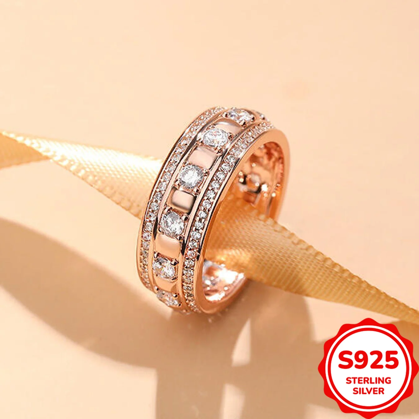 Fashionable and Personalized Genuine S925 Silver Rose Color Retro Elegant Ladies Ring