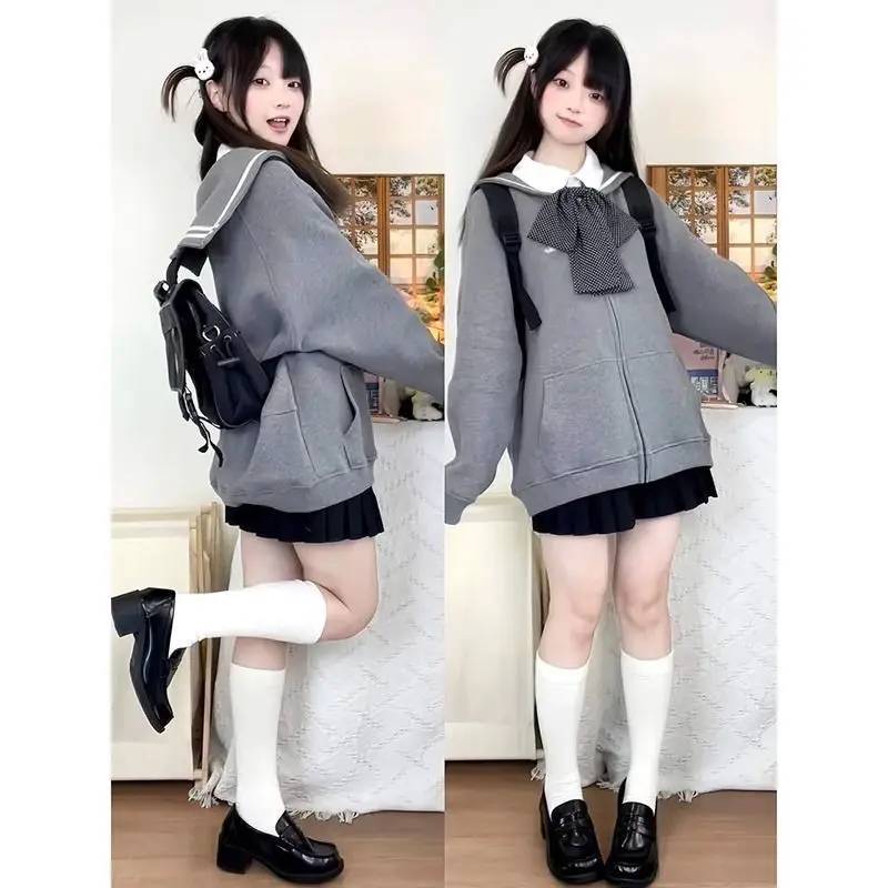 

Japan College Style Navy Collar Cardigan Women'S Autumn And Winter Soft Girl Embroidery Casual Versatile Loose Top Jacket